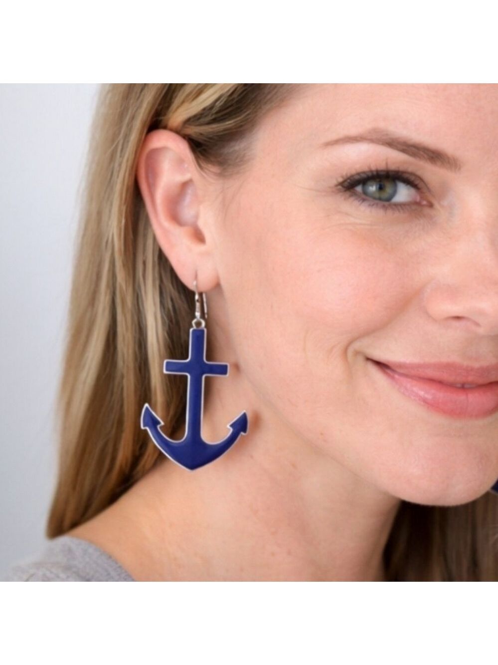 𝅺Nautical Navy Anchor Dangle Earrings Blue Enamel